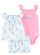 3 Piece Ice Cream Little Short Set